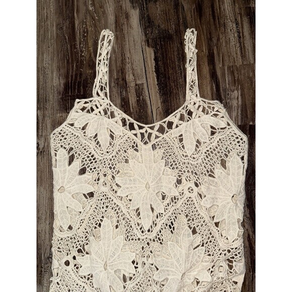 VTG For Love & Lemons Ivory Crochet Mini Dress/ Cover-Up Size S/M - Picture 4 of 8
